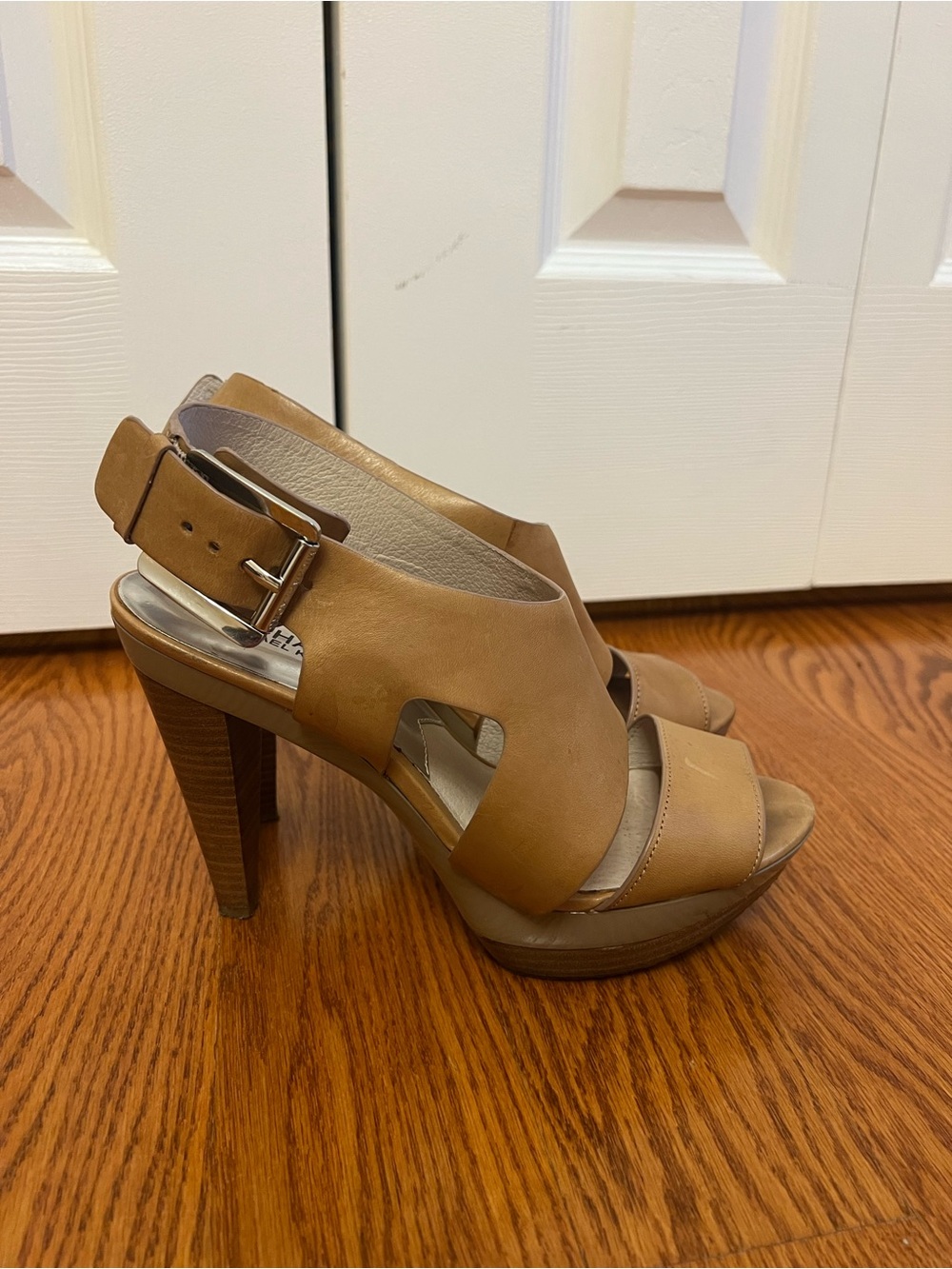 Michael Kors Tan Leather Open-Toe Platform Heels
